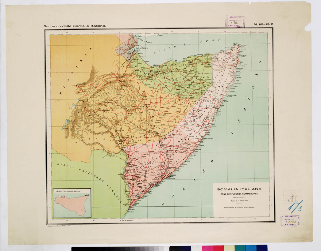 (N:15964) SOMALIA ITALIANA, ZONE D'INFLUENZA COMMERCIALE (B0010632) Carte e stampe antiche: riproduzione a colori su carta (formato A1)