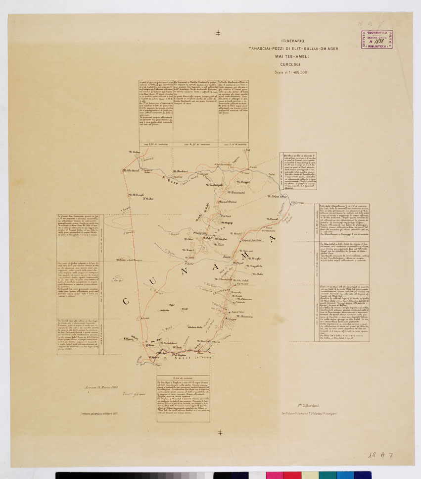 (N:11114) ITINERARIO TAHASCIAI-POZZI DI ELIT- GULLUI-OM AGER MAI TEB - AMELI CURCUGGI (B0010638) Carte e stampe antiche: riproduzione a colori su carta (formato A1)