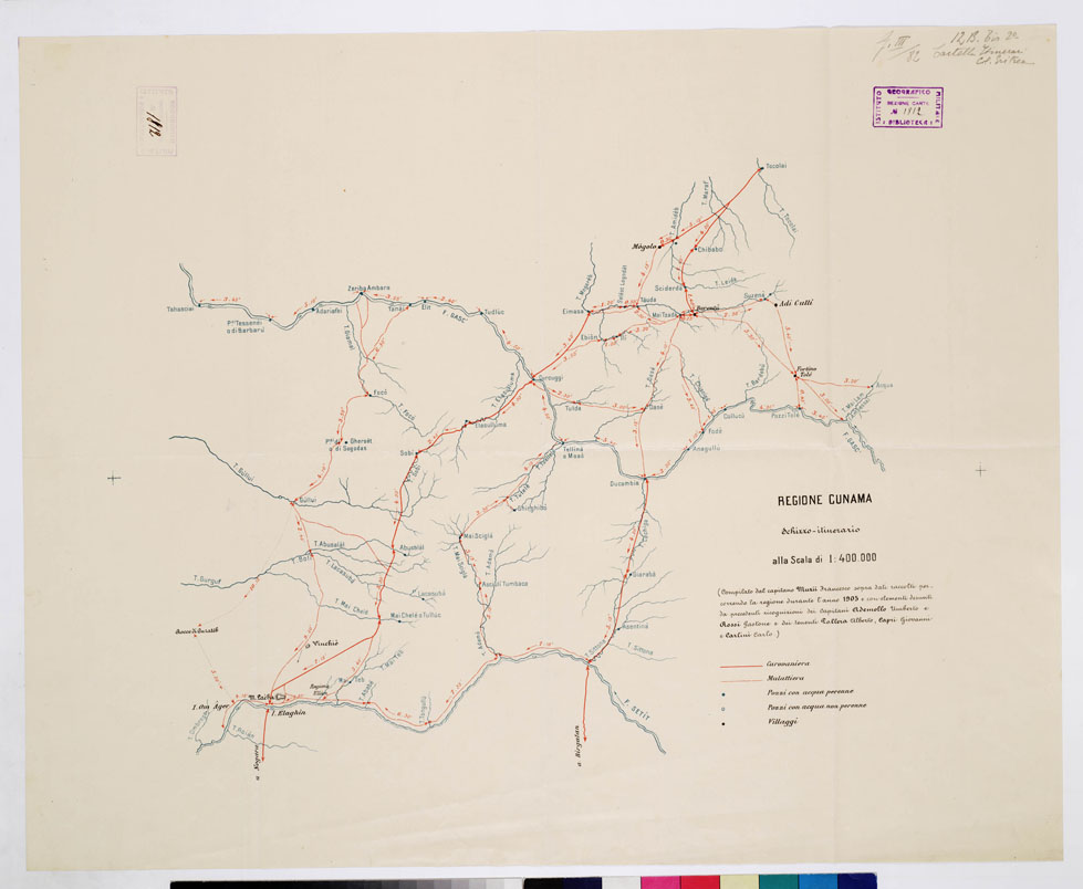(N:11000) I- REGIONE CUNMA. SCHIZZO ITINERARIO.
II - CARTA DIMOSTRATIVA DELLA REGIONE FRA AGORDAT, SABDERAT E IL SETIT. (B0010678) Carte e stampe antiche: riproduzione a colori su carta (formato A1)