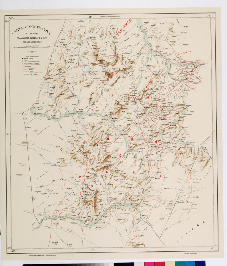 (N:10998) I- REGIONE CUNMA. SCHIZZO ITINERARIO.
II - CARTA DIMOSTRATIVA DELLA REGIONE FRA AGORDAT, SABDERAT E IL SETIT. (B0010679) Carte e stampe antiche: riproduzione a colori su carta (formato A1)