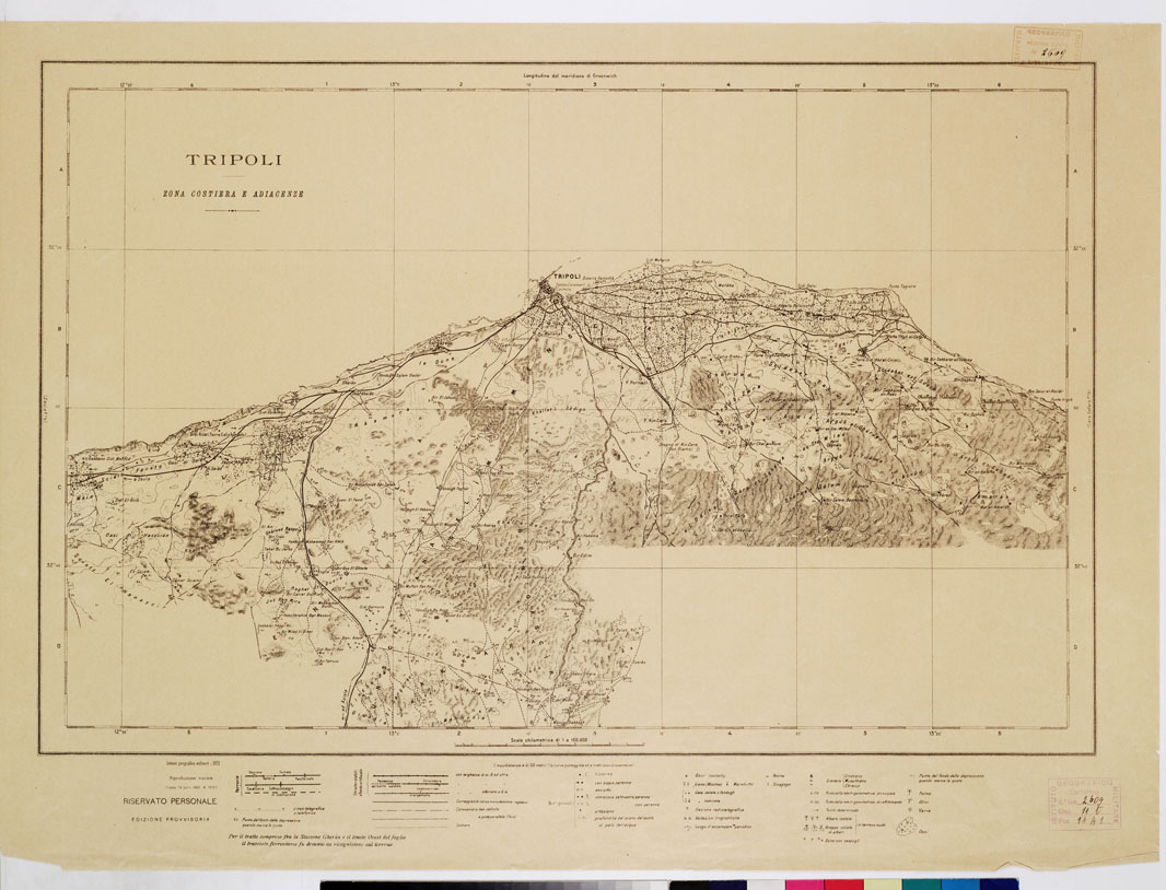 (N:9847) TRIPOLI. ZONA COSTIERA E ADIACENZE (B0010684) Carte e stampe antiche: riproduzione a colori su carta (formato A1)