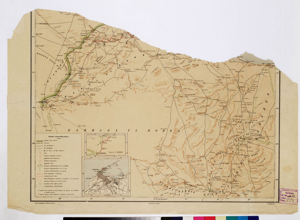 (N:9778) TRIPOLITANIA. SERVIZIO TELEGRAFICO E RADIOTELEGRAFICO (B0010693) Carte e stampe antiche: riproduzione a colori su carta (formato A1)
