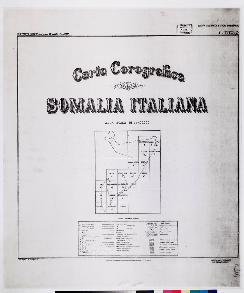 (N:838) CARTA COROGRAFICA DELLA SOMALIA ITALIANA - QUADRO D'UNIONE (B0010717) Carte e stampe antiche: riproduzione a colori su carta (formato A1)
