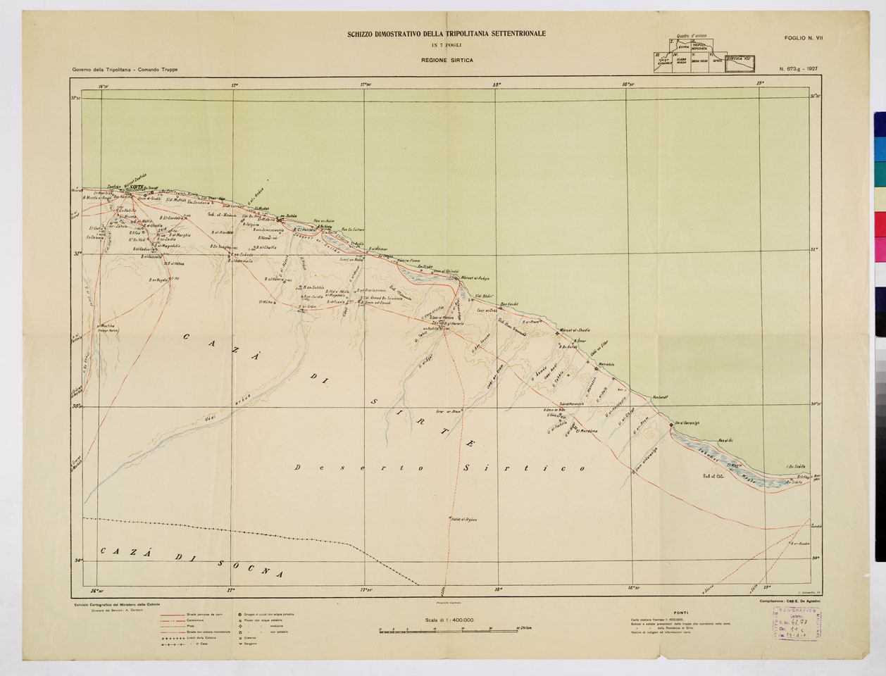 (N:15810) SCHIZZO DIMOSTRATIVO DELLA TRIPOLITANIA SETTENTRIONALE - Foglio VII REGIONE SIRTICA (B0010817) Carte e stampe antiche: riproduzione a colori su carta (formato A1)