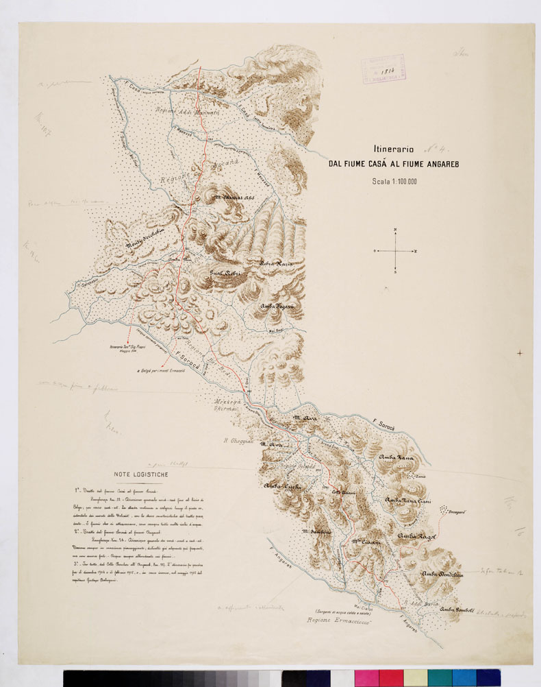 (N:11005) ITINERARI OLTRE IL SETIT - ITINERARIO DAL FIUME CASA' AL FIUME ANGAREB TAVOLA 4 (B0010840) Carte e stampe antiche: riproduzione a colori su carta (formato A1)