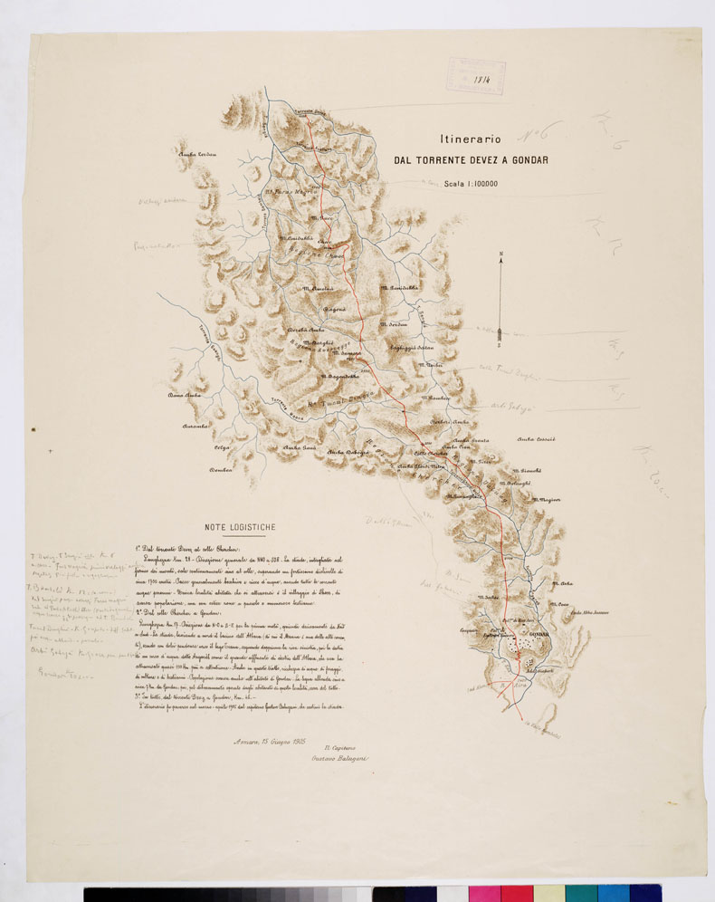 (N:11007) ITINERARI OLTRE IL SETIT - ITINERARIO DAL TORRENTE DEVEZ A GONDAR TAVOLA 6 (B0010842) Carte e stampe antiche: riproduzione a colori su carta (formato A1)