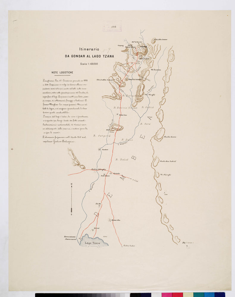 (N:11008) ITINERARI OLTRE IL SETIT -  ITINERARIO DA GONDAR AL LAGO TZANA TAVOLA 7 (B0010843) Carte e stampe antiche: riproduzione a colori su carta (formato A1)