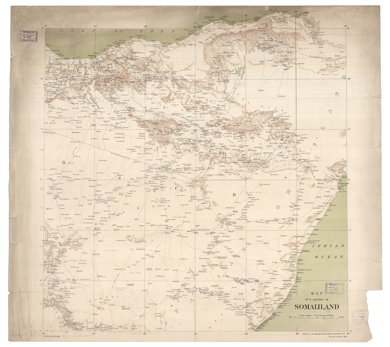 (N:12100) MAP OF A PORTION OF SOMALILAND - Foglio 1 (B0010904) Carte e stampe antiche: riproduzione a colori su carta (formato A1)