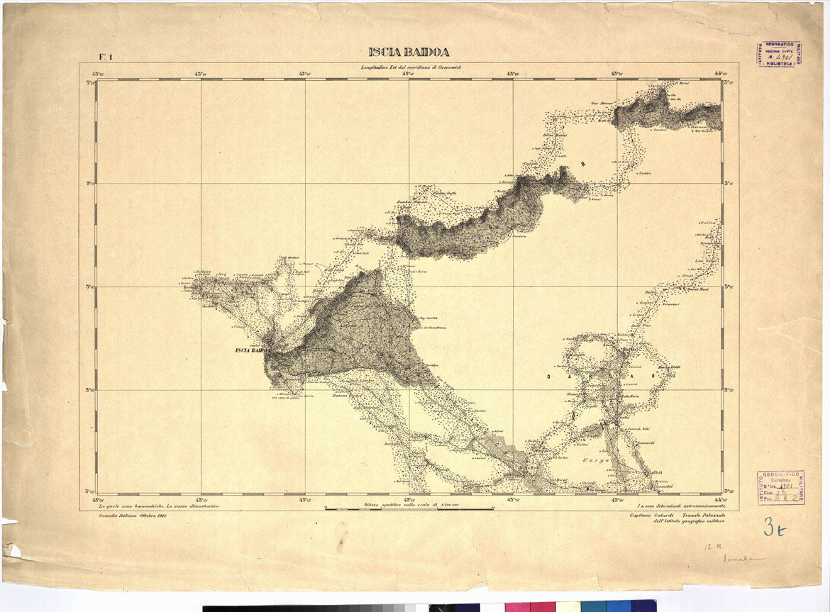 (N:3662) SOMALIA ITALIANA. RILIEVI SPEDITIVI - Tavola 6 Foglio 1 (B0010906) Carte e stampe antiche: riproduzione a colori su carta (formato A1)