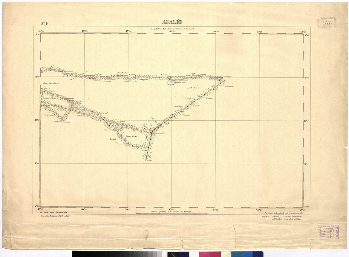 (N:3666) SOMALIA ITALIANA. RILIEVI SPEDITIVI - Tavola 6 Foglio 6 (B0010910) Carte e stampe antiche: riproduzione a colori su carta (formato A1)