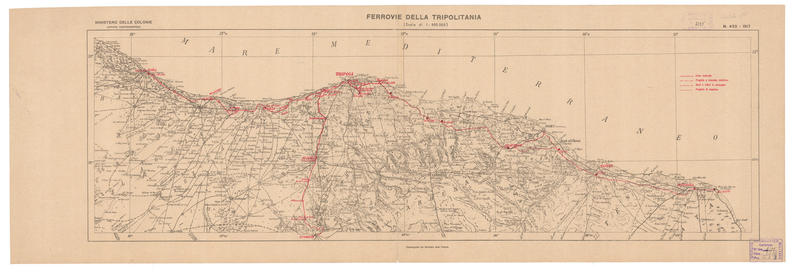 (N:9841) FERROVIE DELLA TRIPOLITANIA (B0010938) Carte e stampe antiche: riproduzione a colori su carta (formato A1)
