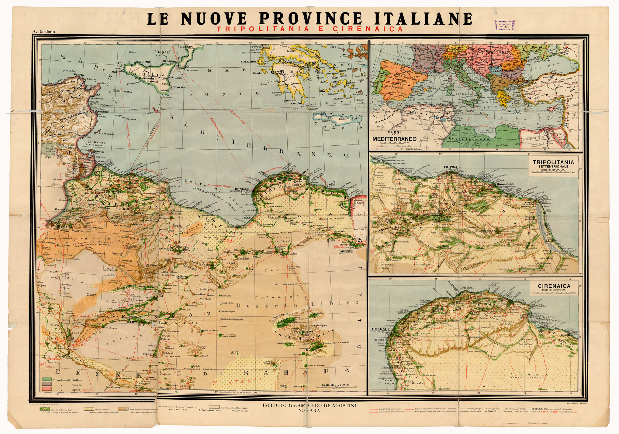 (N:28262) LE NUOVE PROVINCIE ITALIANE TRIPOLITANIA E CIRENAICA (B0010947) Carte e stampe antiche: riproduzione a colori su carta (formato A1)