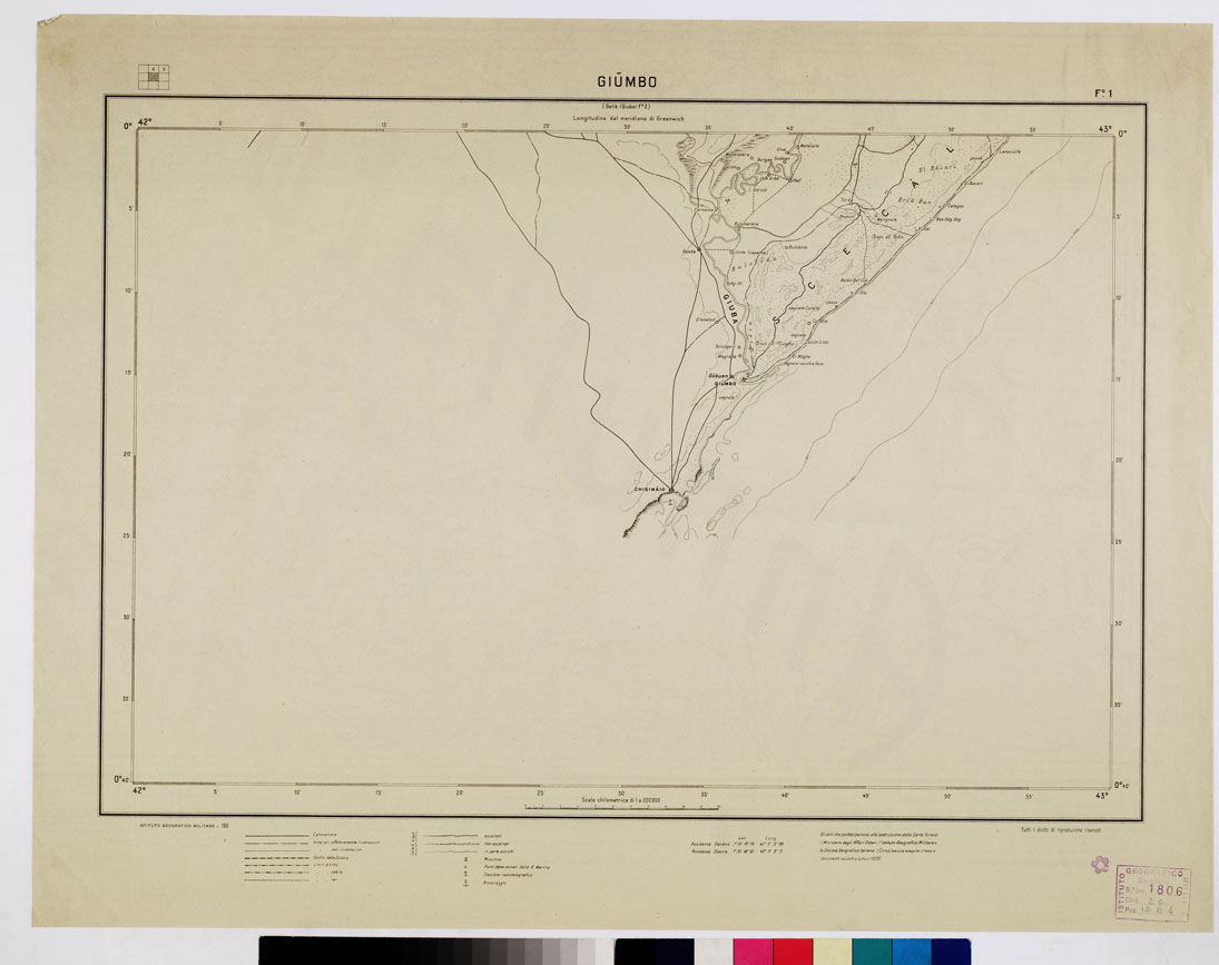 (N:4467) CARTA DIMOSTRATIVA DELLA SOMALIA ITALIANA. I.G.M. - Foglio 1 GIUMBO (B0010951) Carte e stampe antiche: riproduzione a colori su carta (formato A1)