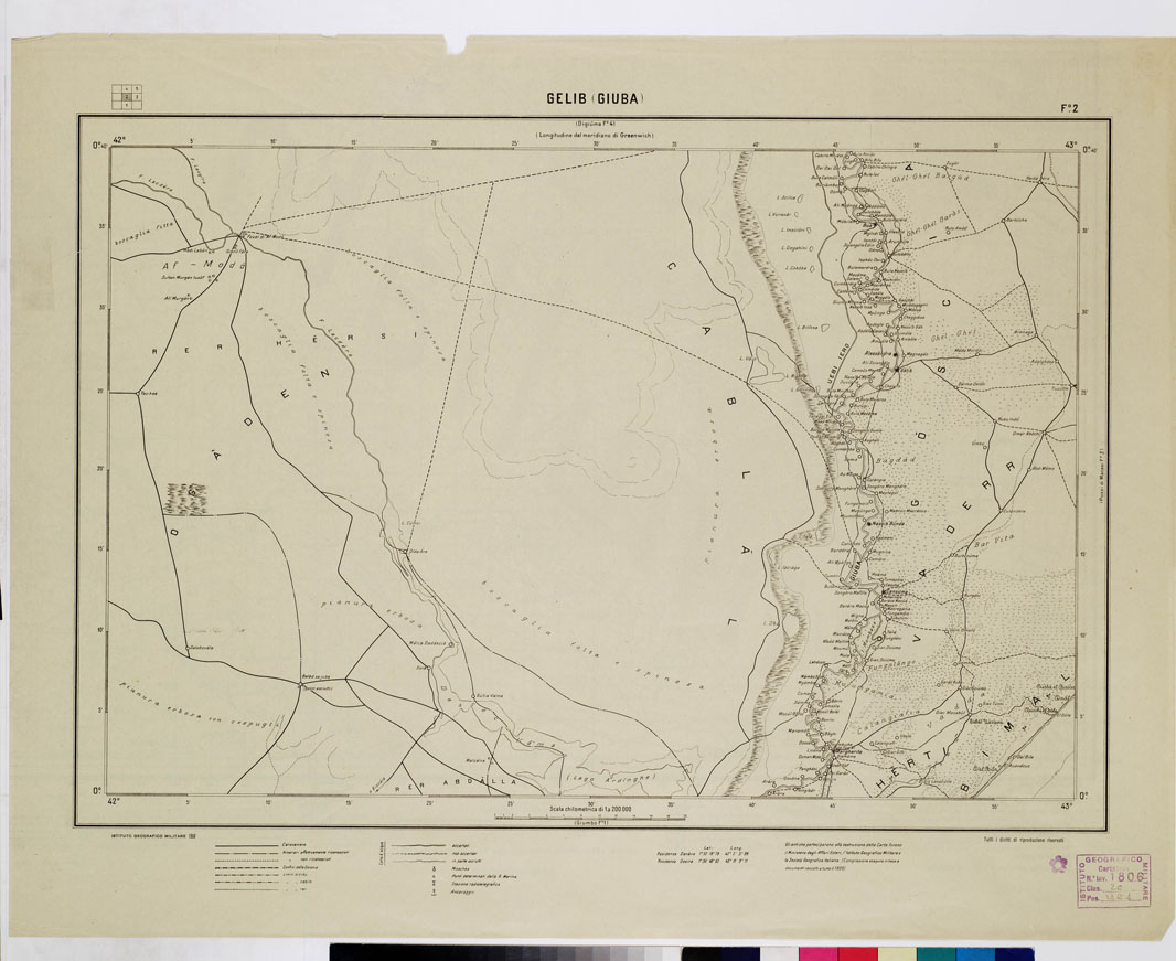 (N:4473) CARTA DIMOSTRATIVA DELLA SOMALIA ITALIANA. I.G.M. - Foglio 2 GELIB (GIUBA) (B0010952) Carte e stampe antiche: riproduzione a colori su carta (formato A1)