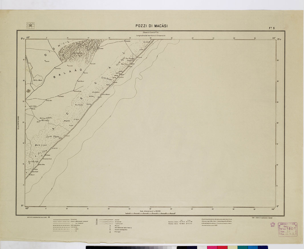 (N:4475) CARTA DIMOSTRATIVA DELLA SOMALIA ITALIANA. I.G.M. - Foglio 3 POZZI DI MACASI (B0010953) Carte e stampe antiche: riproduzione a colori su carta (formato A1)