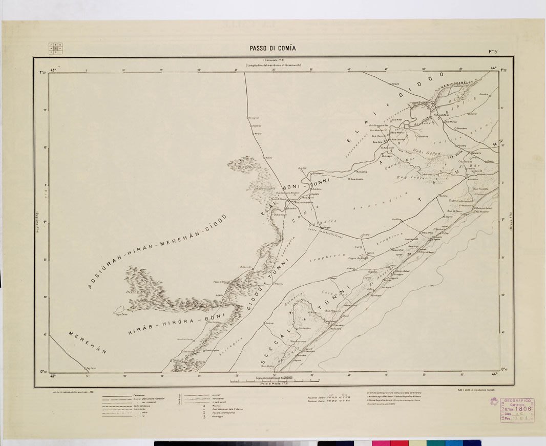 (N:4476) CARTA DIMOSTRATIVA DELLA SOMALIA ITALIANA. I.G.M. - Foglio 5 PASSO DI COMIA (B0010954) Carte e stampe antiche: riproduzione a colori su carta (formato A1)