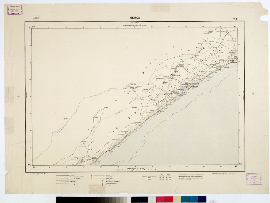 (N:4478) CARTA DIMOSTRATIVA DELLA SOMALIA ITALIANA. I.G.M. - Foglio 9 MERCA (B0010956) Carte e stampe antiche: riproduzione a colori su carta (formato A1)