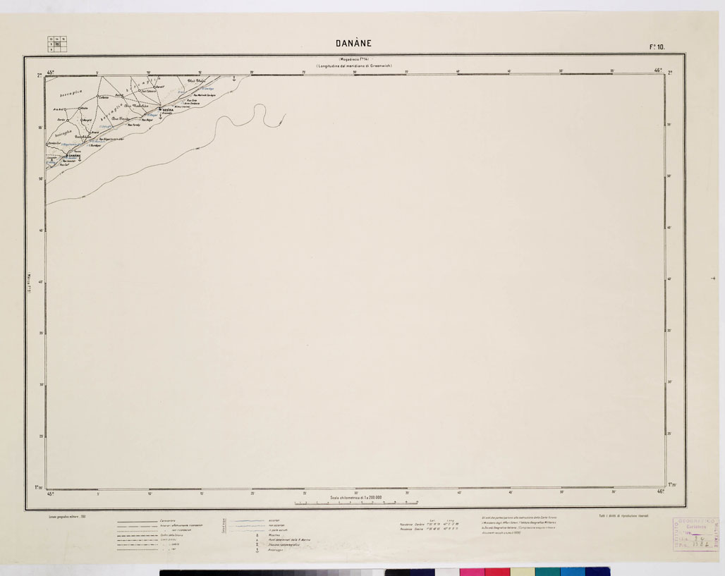 (N:4468) CARTA DIMOSTRATIVA DELLA SOMALIA ITALIANA. I.G.M. - Foglio 10 DANANE (B0010957) Carte e stampe antiche: riproduzione a colori su carta (formato A1)