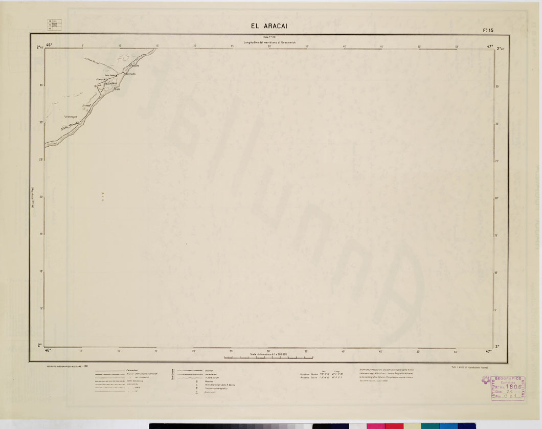 (N:4471) CARTA DIMOSTRATIVA DELLA SOMALIA ITALIANA. I.G.M. - Foglio 15 EL ARACAI (B0010960) Carte e stampe antiche: riproduzione a colori su carta (formato A1)