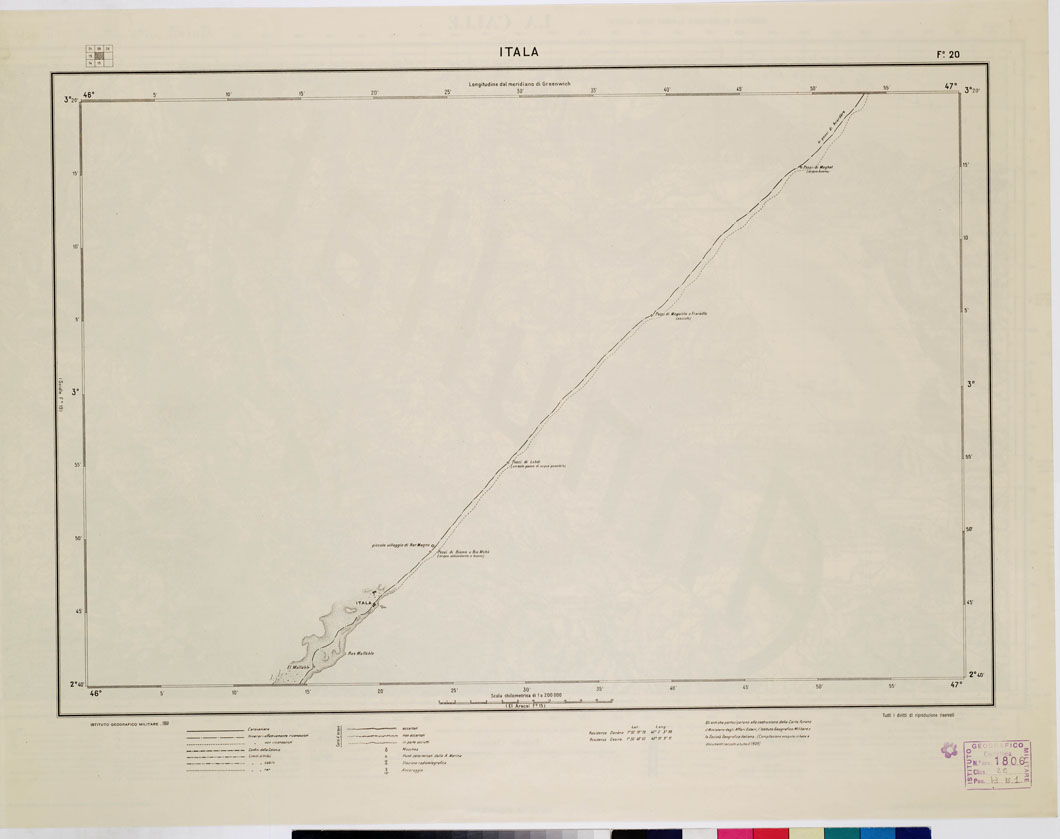 (N:4474) CARTA DIMOSTRATIVA DELLA SOMALIA ITALIANA. I.G.M. - Foglio 20 ITALA (B0010962) Carte e stampe antiche: riproduzione a colori su carta (formato A1)