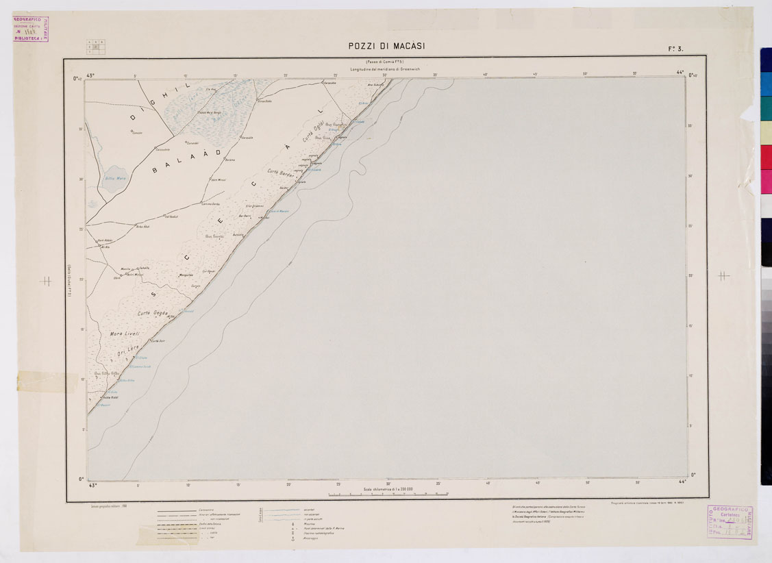(N:4463) CARTA DIMOSTRATIVA DELLA SOMALIA ITALIANA. I.G.M. - Foglio 3 POZZI DI MACASI - a colori (B0010965) Carte e stampe antiche: riproduzione a colori su carta (formato A1)