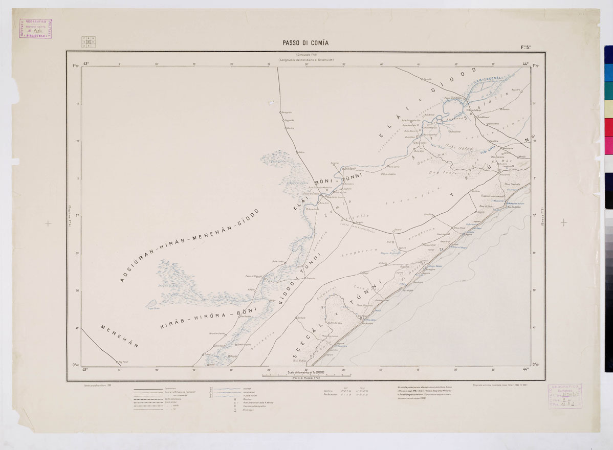 (N:4464) CARTA DIMOSTRATIVA DELLA SOMALIA ITALIANA. I.G.M. - Foglio 5 PASSO DI COMIA - a colori (B0010966) Carte e stampe antiche: riproduzione a colori su carta (formato A1)