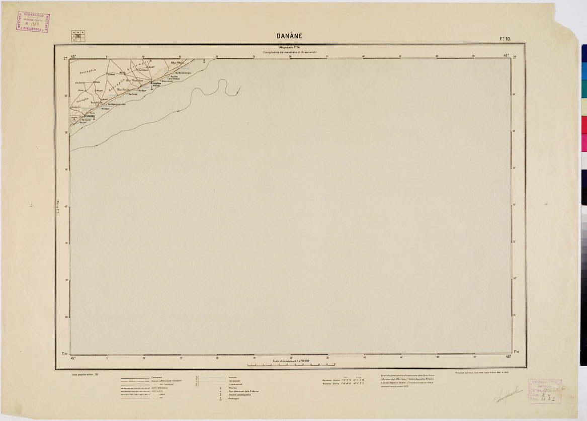 (N:4456) CARTA DIMOSTRATIVA DELLA SOMALIA ITALIANA. I.G.M. - Foglio 10 DANANE - a colori (B0010969) Carte e stampe antiche: riproduzione a colori su carta (formato A1)