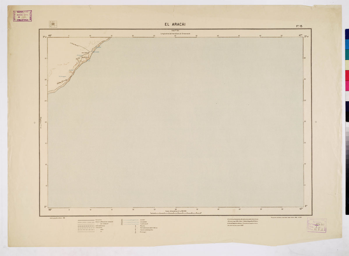 (N:4459) CARTA DIMOSTRATIVA DELLA SOMALIA ITALIANA. I.G.M. - Foglio 15 EL ARACAI - a colori (B0010972) Carte e stampe antiche: riproduzione a colori su carta (formato A1)