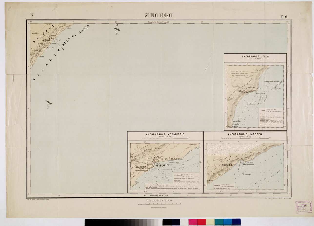 (N:3091) CARTA DELLA COSTA ORIENTALE D'AFRICA DA OBBIA A DAR - ES - SALAN E DELLA SOMALIA MERIDIONALE - Tavola 5 MEREGH Foglio 6 (B0010984) Carte e stampe antiche: riproduzione a colori su carta (formato A1)