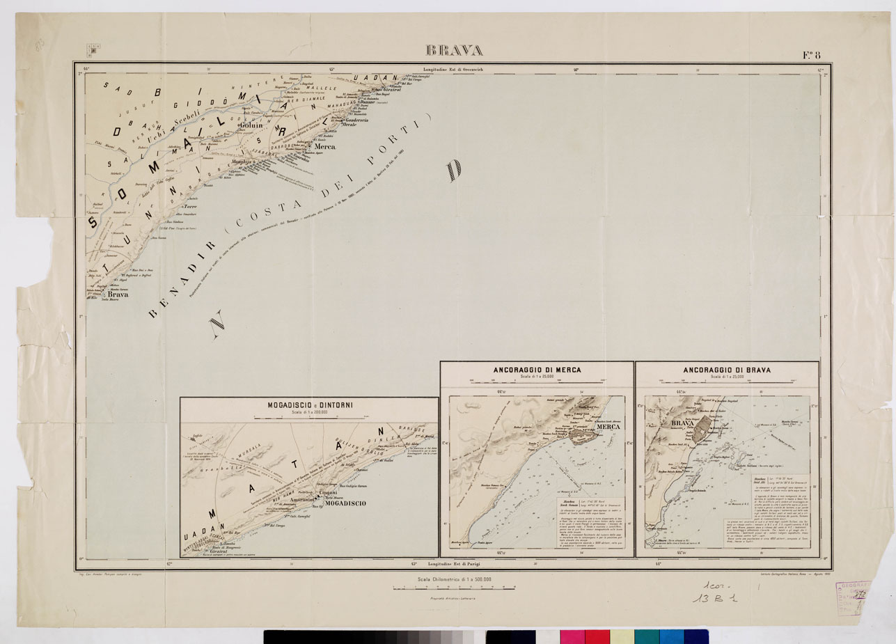 (N:3088) CARTA DELLA COSTA ORIENTALE D'AFRICA DA OBBIA A DAR - ES - SALAN E DELLA SOMALIA MERIDIONALE - Tavola 5 BRAVA Foglio 8 (B0010986) Carte e stampe antiche: riproduzione a colori su carta (formato A1)