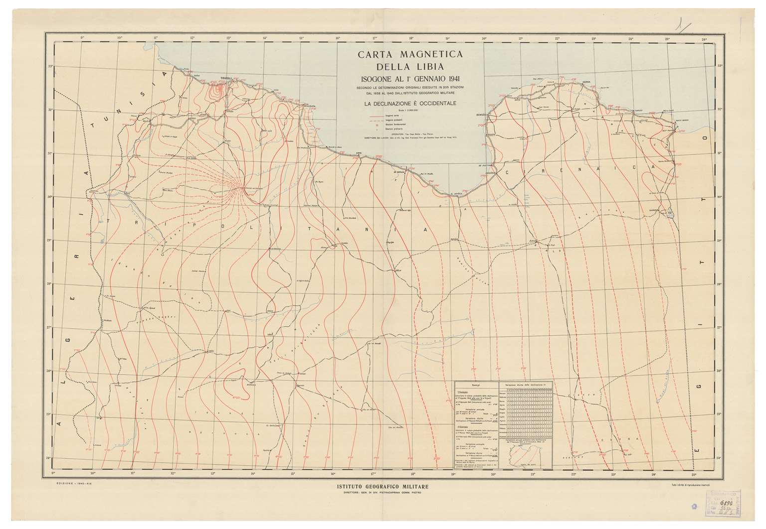 (N:5649) CARTA MAGNETICA DELLA LIBIA (B0010989) Carte e stampe antiche: riproduzione a colori su carta (formato A1)