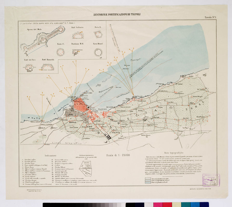 (N:9885) FORTIFICAZIONI DI TRIPOLI E DINTORNI - Tavola 1 (B0010999) Carte e stampe antiche: riproduzione a colori su carta (formato A1)