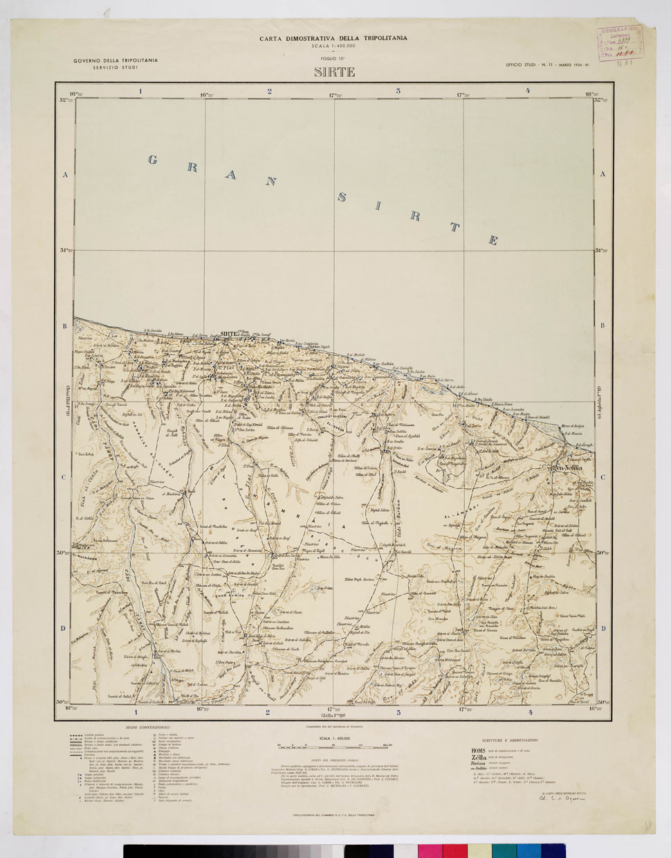 (N:4275) CARTA DIMOSTRATIVA DELLA LIBIA (TRIPOLITANIA) - SIRTE Foglio 10 (B0011029) Carte e stampe antiche: riproduzione a colori su carta (formato A1)