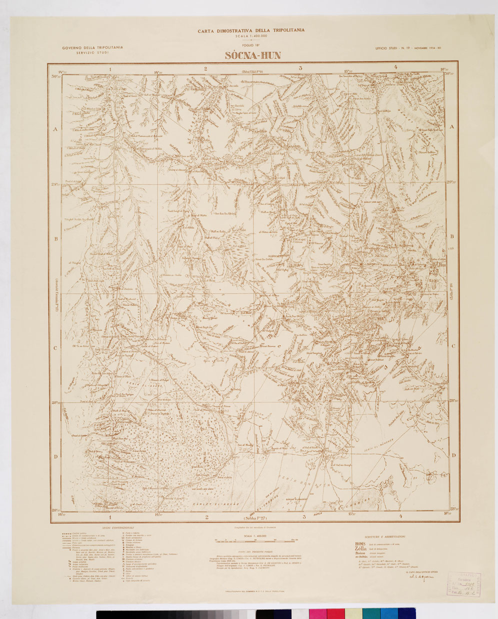 (N:4276) CARTA DIMOSTRATIVA DELLA LIBIA (TRIPOLITANIA) - SOCNA - HUN Foglio 18 (B0011032) Carte e stampe antiche: riproduzione a colori su carta (formato A1)