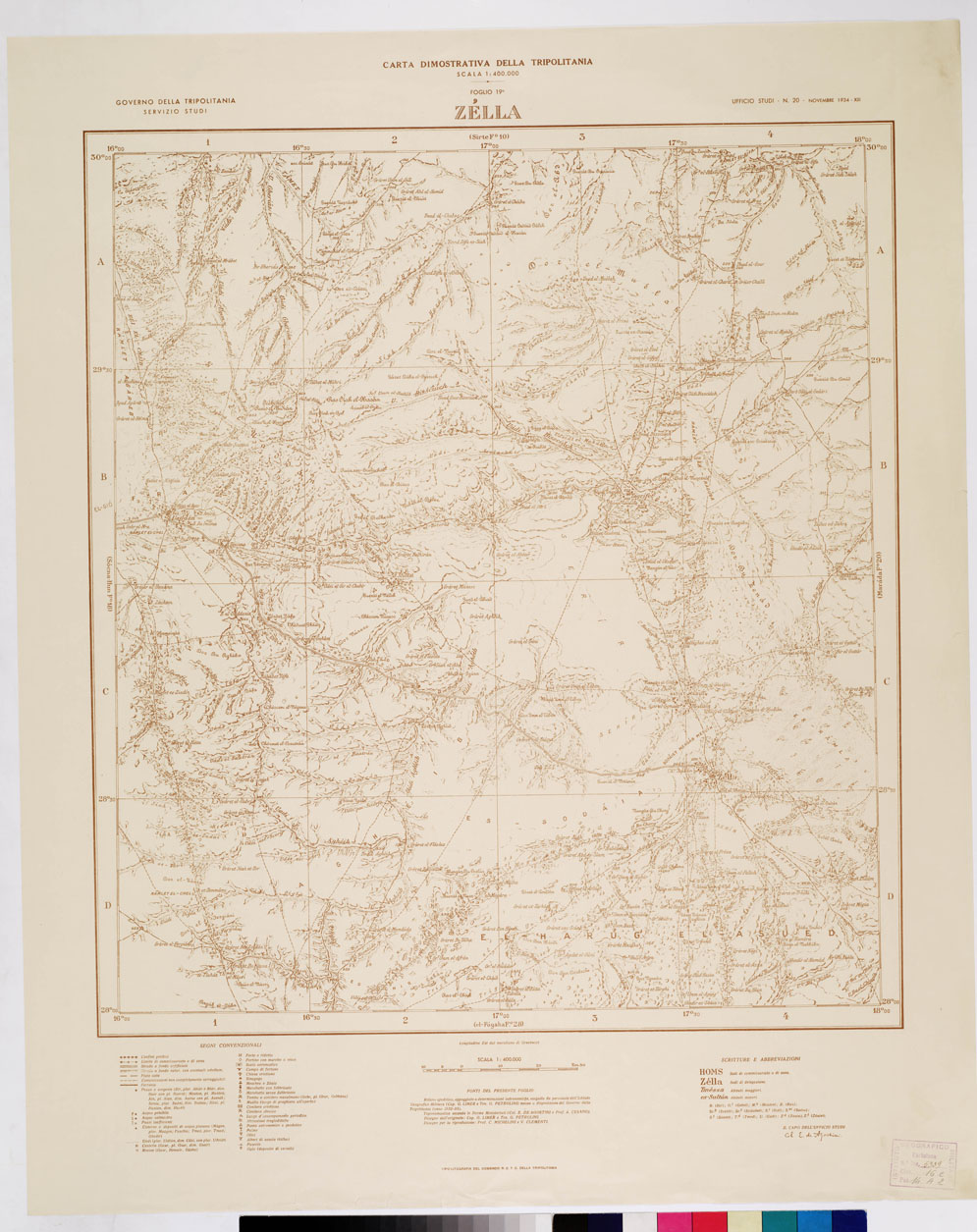 (N:4280) CARTA DIMOSTRATIVA DELLA LIBIA (TRIPOLITANIA) - ZELLA Foglio 19 (B0011034) Carte e stampe antiche: riproduzione a colori su carta (formato A1)
