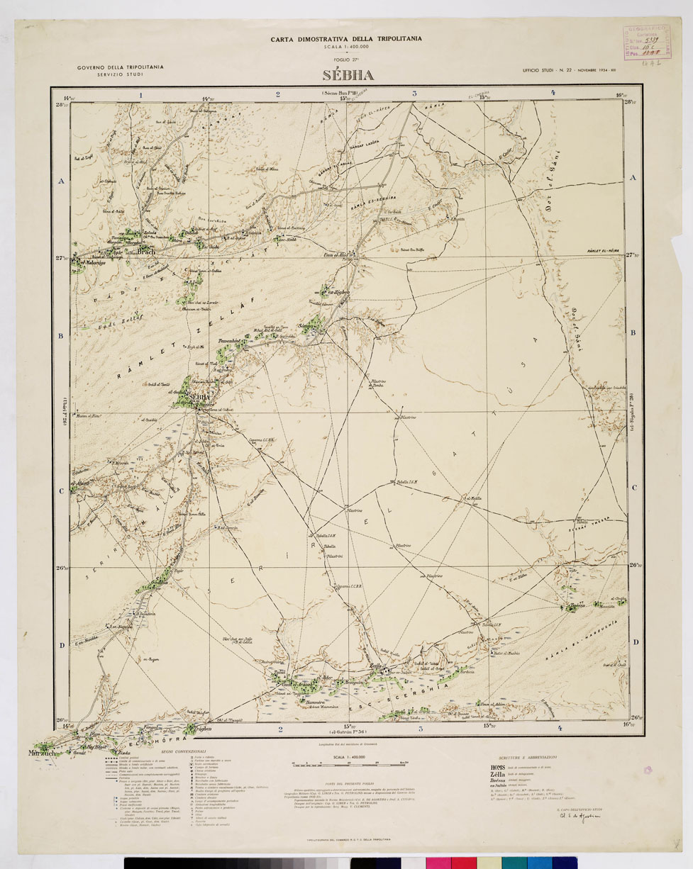 (N:4274) CARTA DIMOSTRATIVA DELLA LIBIA (TRIPOLITANIA) - SEBHA Foglio 27 14 A 1 (B0011037) Carte e stampe antiche: riproduzione a colori su carta (formato A1)