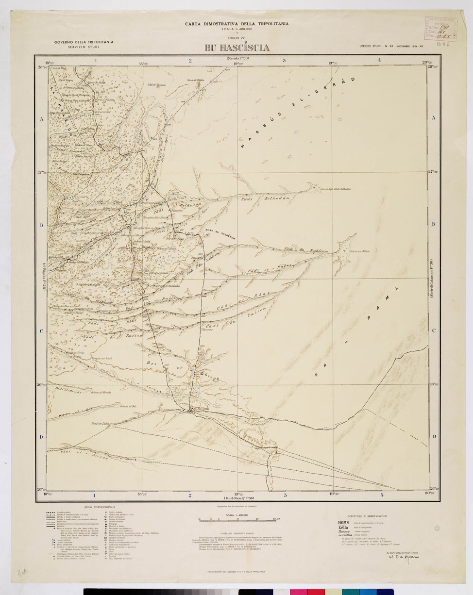 (N:4265) CARTA DIMOSTRATIVA DELLA LIBIA (TRIPOLITANIA) - BU HASCISCIA Foglio 29 14 A 1 (B0011041) Carte e stampe antiche: riproduzione a colori su carta (formato A1)