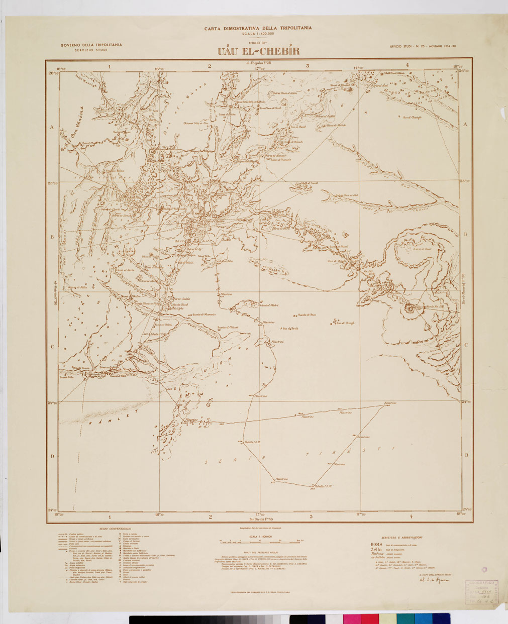 (N:4278) CARTA DIMOSTRATIVA DELLA LIBIA (TRIPOLITANIA) - UAU EL CHEBIR Foglio 37 (B0011043) Carte e stampe antiche: riproduzione a colori su carta (formato A1)
