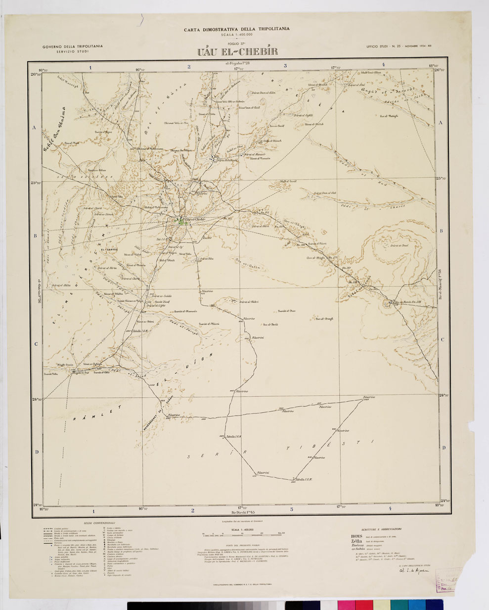 (N:4279) CARTA DIMOSTRATIVA DELLA LIBIA (TRIPOLITANIA) - UAU EL CHEBIR Foglio 37 (B0011044) Carte e stampe antiche: riproduzione a colori su carta (formato A1)