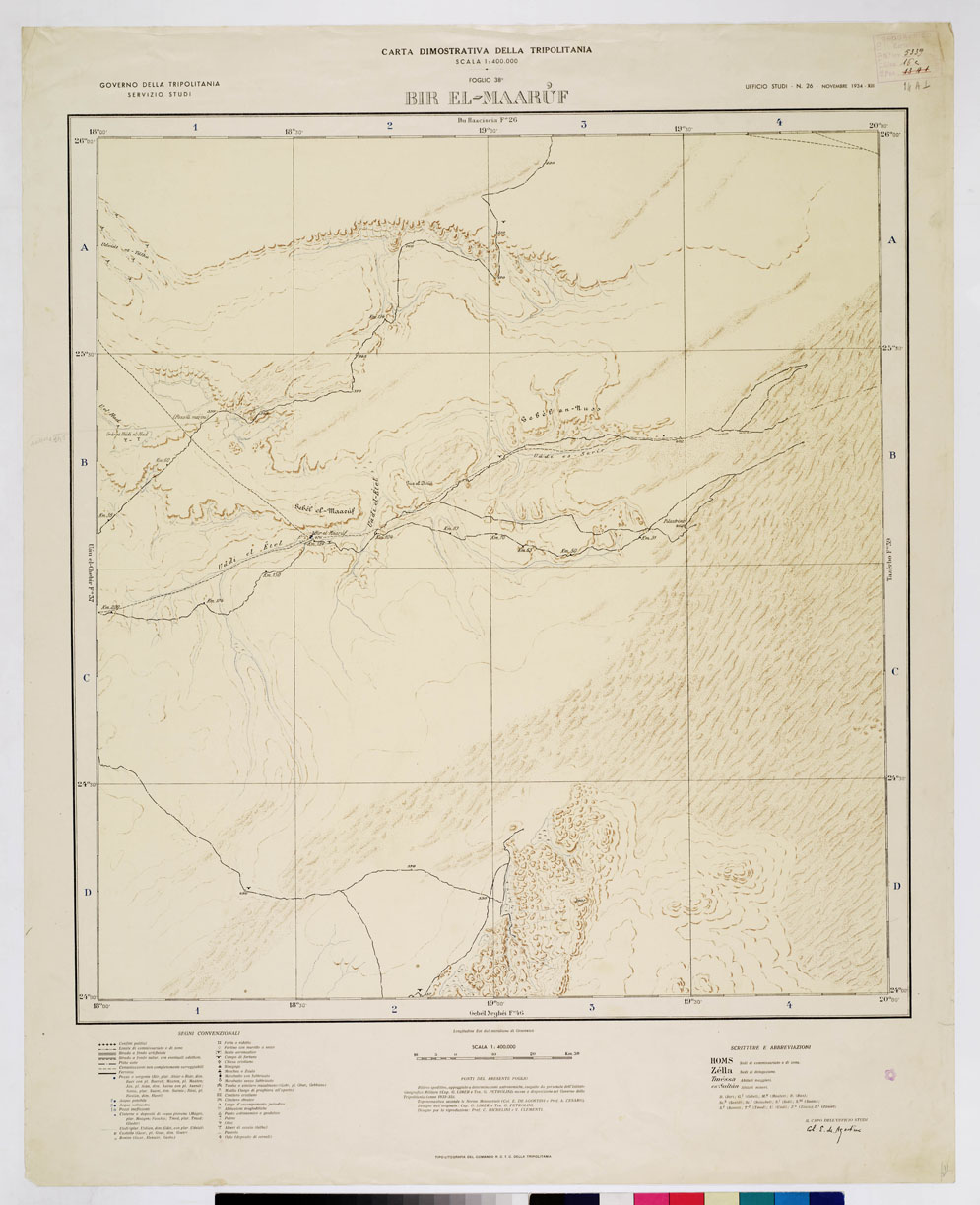 (N:4263) CARTA DIMOSTRATIVA DELLA LIBIA (TRIPOLITANIA) - BIR EL MAARUF Foglio 38 (B0011046) Carte e stampe antiche: riproduzione a colori su carta (formato A1)