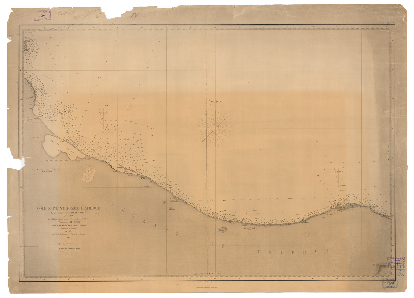 (N:9268) COTE SEPTENTRIONALE D'AFRIQUE PARTIE COMPRISE ENTRE ZARZIS ET TRIPOLI - FOGLIO 1 (B0011062) Carte e stampe antiche: riproduzione a colori su carta (formato A1)