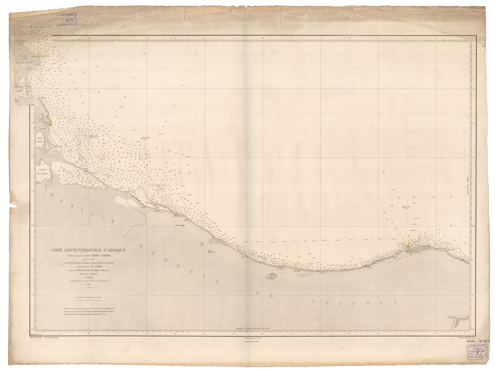 (N:31275) COTE SEPTENTRIONALE D'AFRIQUE PARTIE COMPRISE ENTRE ZARZIS ET TRIPOLI - FOGLIO 2 (B0011063) Carte e stampe antiche: riproduzione a colori su carta (formato A1)