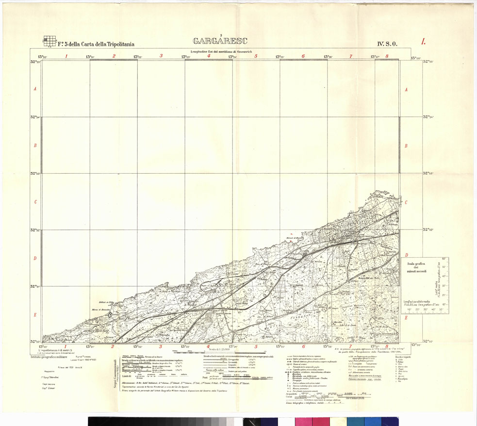 (N:3754) CARTA DELLA ZONA ZANZR-TRIPOLI-TAGIRA - Tavola 4 - Foglio 5 GARGARESC IV S.O. I (B0011064) Carte e stampe antiche: riproduzione a colori su carta (formato A1)