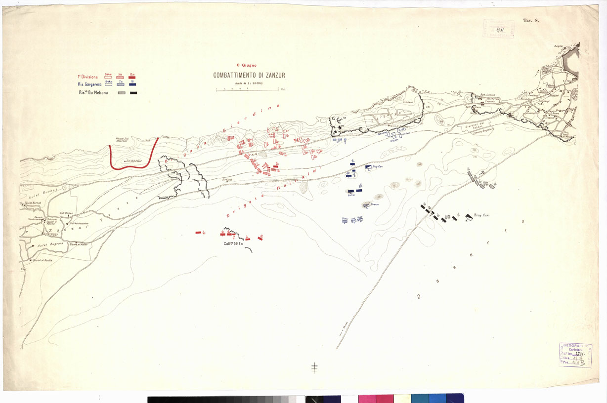 (N:9780) COMBATTIMENTO DI ZANZUR 8 giugno - Tavola 8 (B0011077) Carte e stampe antiche: riproduzione a colori su carta (formato A1)