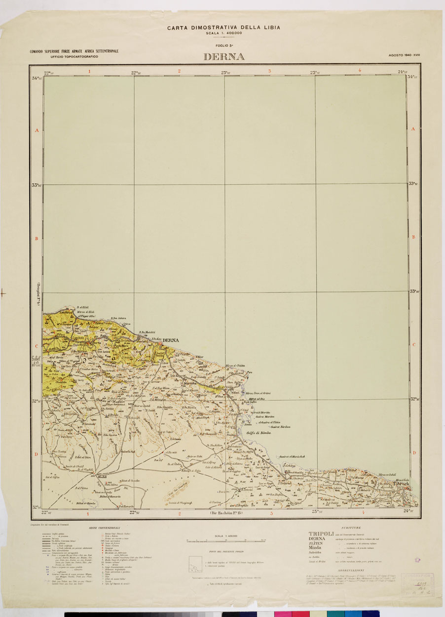 (N:4407) CARTA DIMOSTRATIVA DELLA LIBIA - Foglio 5 DERNA AGOSTO 1940 XVIII (B0011098) Carte e stampe antiche: riproduzione a colori su carta (formato A1)