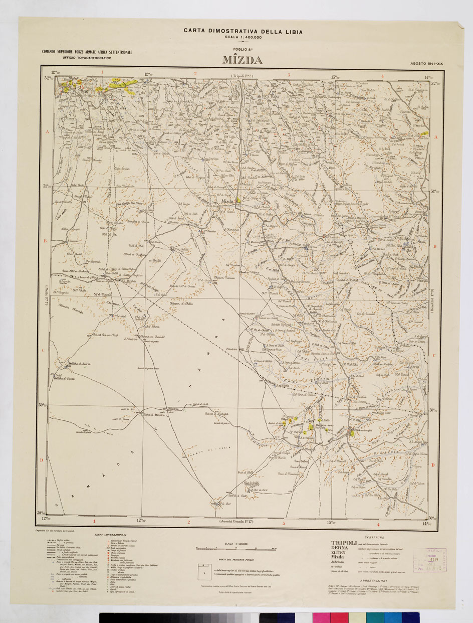 (N:4414) CARTA DIMOSTRATIVA DELLA LIBIA - Foglio 8 MIZDA AGOSTO 1941 XIX (B0011106) Carte e stampe antiche: riproduzione a colori su carta (formato A1)