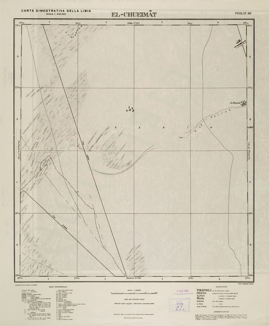 (N:4363) CARTA DIMOSTRATIVA DELLA LIBIA - Foglio 30 EL - CHUEIMAT (B0011167) Carte e stampe antiche: riproduzione a colori su carta (formato A1)