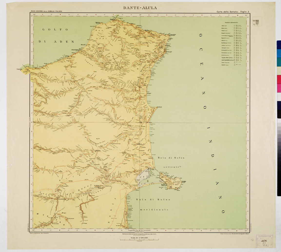 (N:3652) CARTA DELLA SOMALIA - Foglio 2 DANTE ALULA (B0011191) Carte e stampe antiche: riproduzione a colori su carta (formato A1)