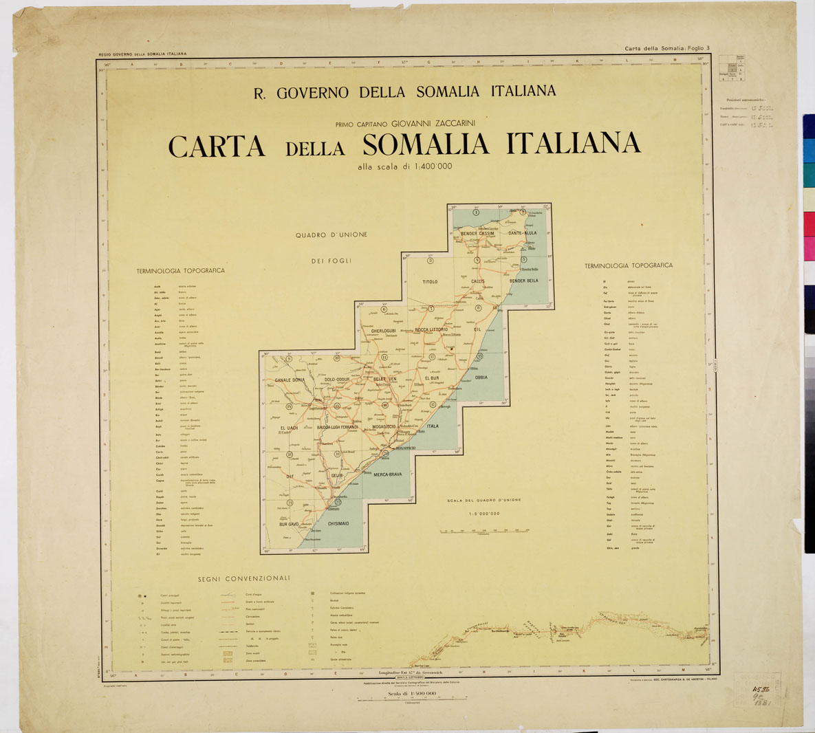 (N:3656) CARTA DELLA SOMALIA - Foglio 3 QUADRO D'UNIONE (B0011192) Carte e stampe antiche: riproduzione a colori su carta (formato A1)