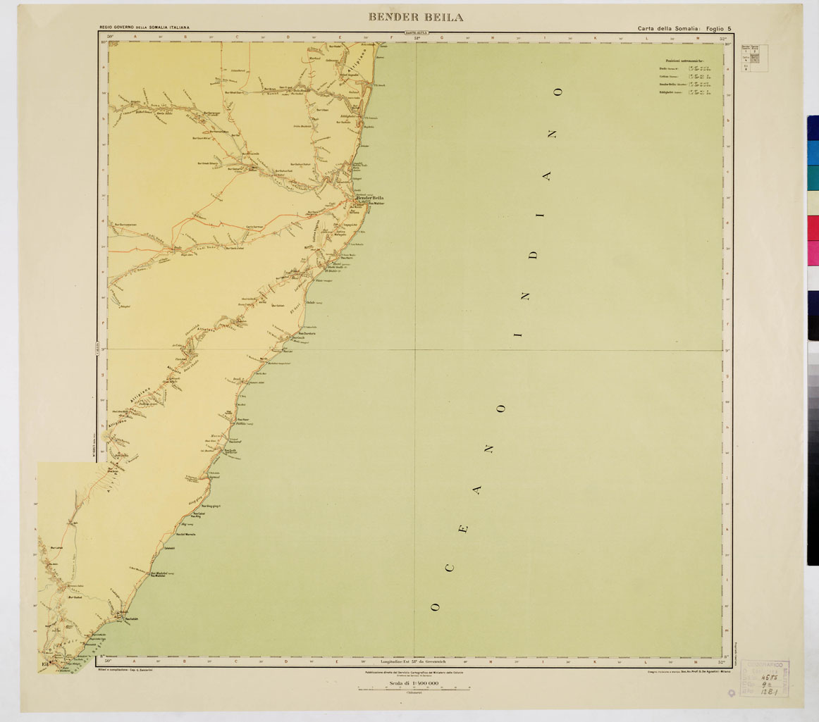 (N:3658) CARTA DELLA SOMALIA - Foglio 5 BENDER BEILA (B0011194) Carte e stampe antiche: riproduzione a colori su carta (formato A1)